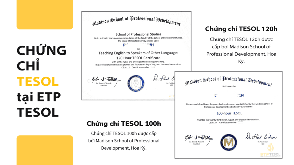 Khóa Học TESOL Chất Lượng Cao: Cơ Hội Phát Triển Sự Nghiệp Giảng Dạy Với Chi Phí Ưu Đãi 10 Chứng chỉ Quốc tế từ Madison School of Professional Development