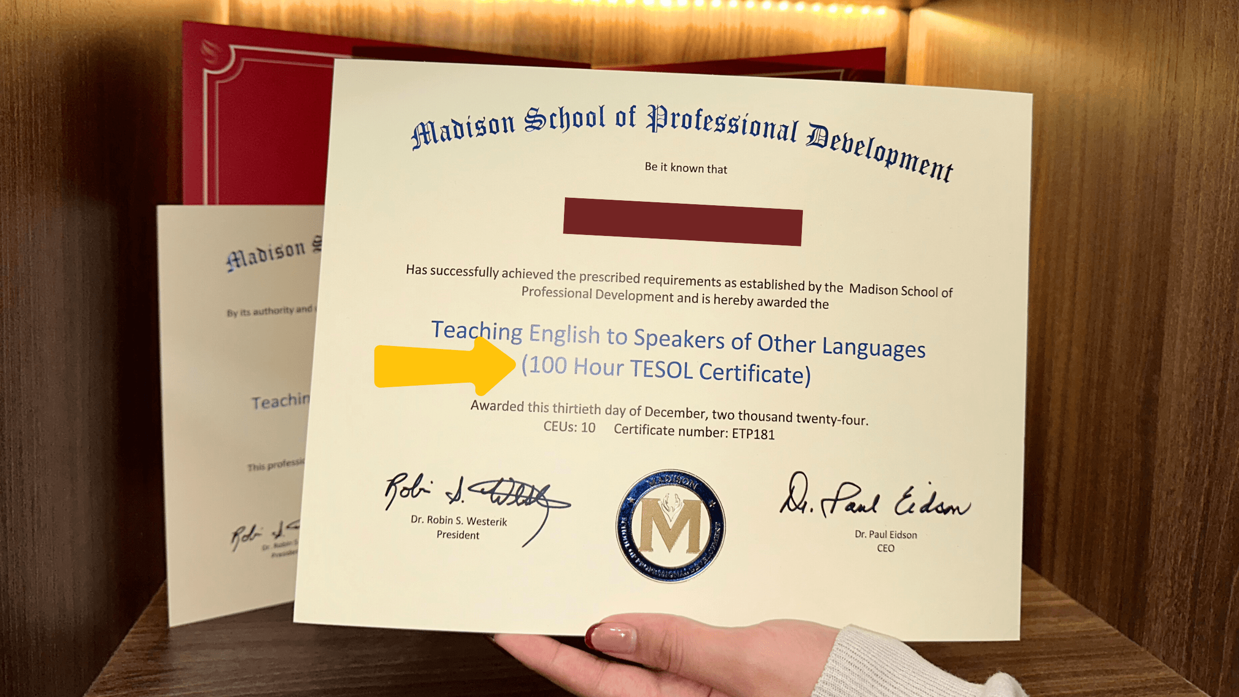 Chung chi TESOL 100h duoc cap boi Madison Chuong trinh dao tao tai ETP TESOL