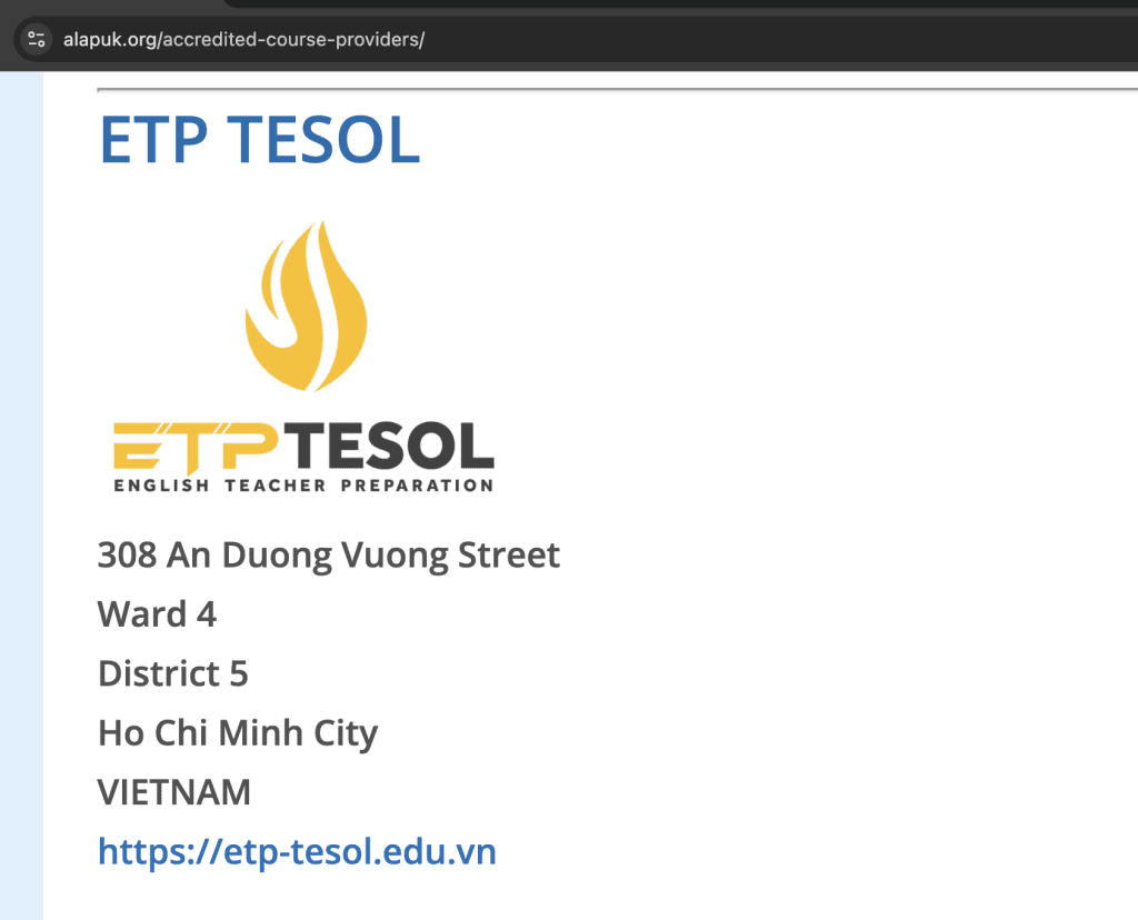 Học TESOL Quốc tế tại Việt Nam được nhận chứng chỉ ALAP kiểm định